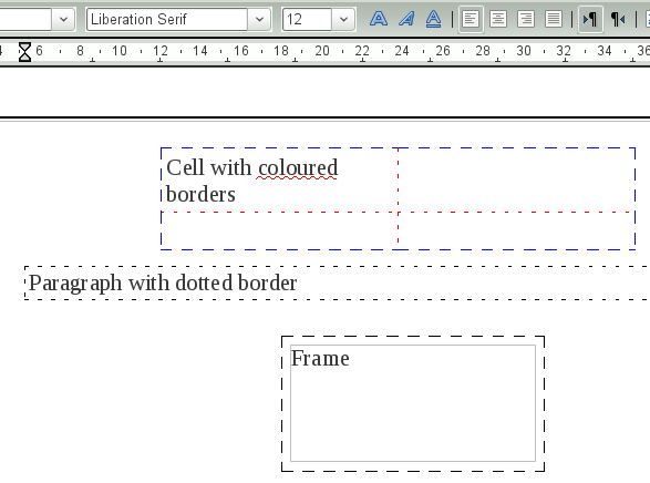 Dotted borders in writer