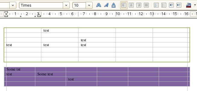 Tables in OOo using OdfConverter