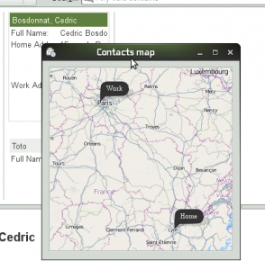 Map showing the addresses of a contact