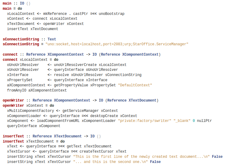 Haskell code using UNO API