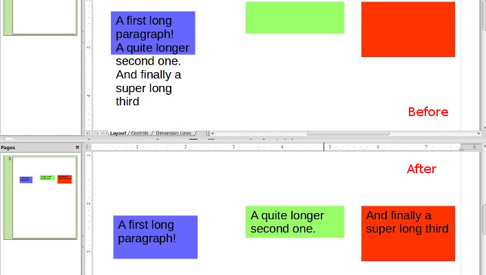 Text flow comparison in draw