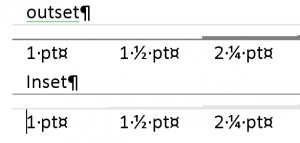 Outset widths in Word